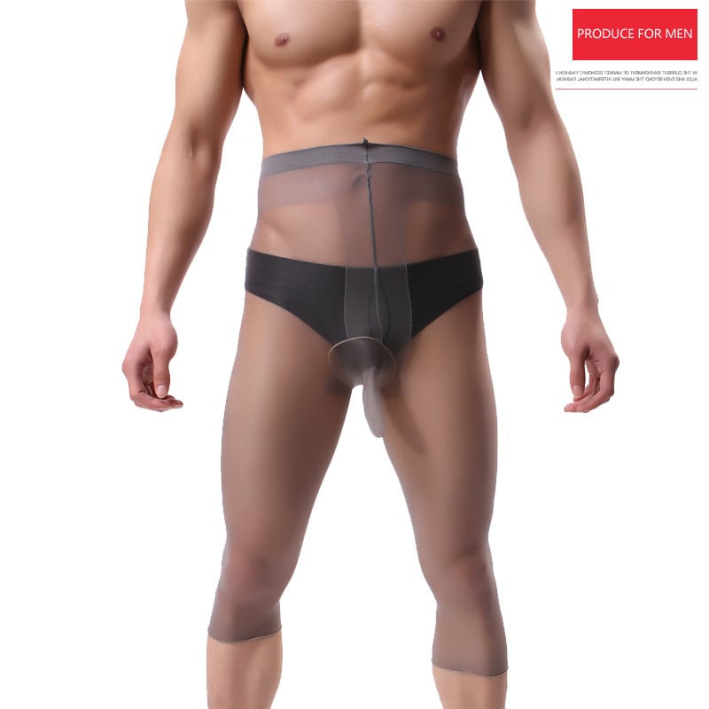 Muške cropped pantyhose – prozirna svilenkasta završnica, dizajn s džepom, ultratanki najlon, jednobojni uzorak, nevidljivo oblikovanje