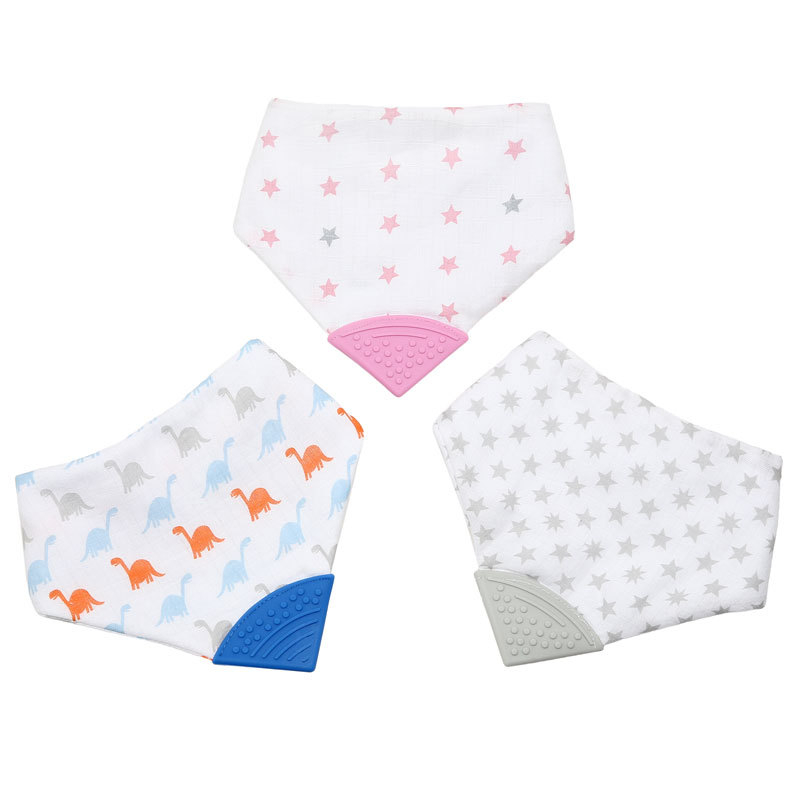 Бебешки триъгълен лигавник със зъбче, дишащ памучен газов плат над 95% памук, модел животни, водоустойчив джоб, подходящ за деца 0–3 години