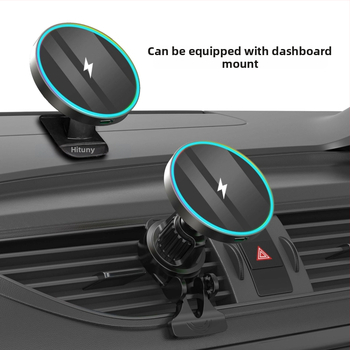 Μαγνητικός ασύρματος φορτιστής αυτοκινήτου, απόδοση 15W, συμβατό MagSafe, κατασκευή από κράμα ψευδαςργύρου + γυαλιστερό ακρυλικό, μαγνητική φόρτιση