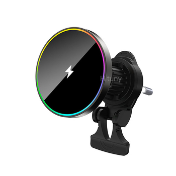 Μαγνητικός ασύρματος φορτιστής αυτοκινήτου, απόδοση 15W, συμβατό MagSafe, κατασκευή από κράμα ψευδαςργύρου + γυαλιστερό ακρυλικό, μαγνητική φόρτιση