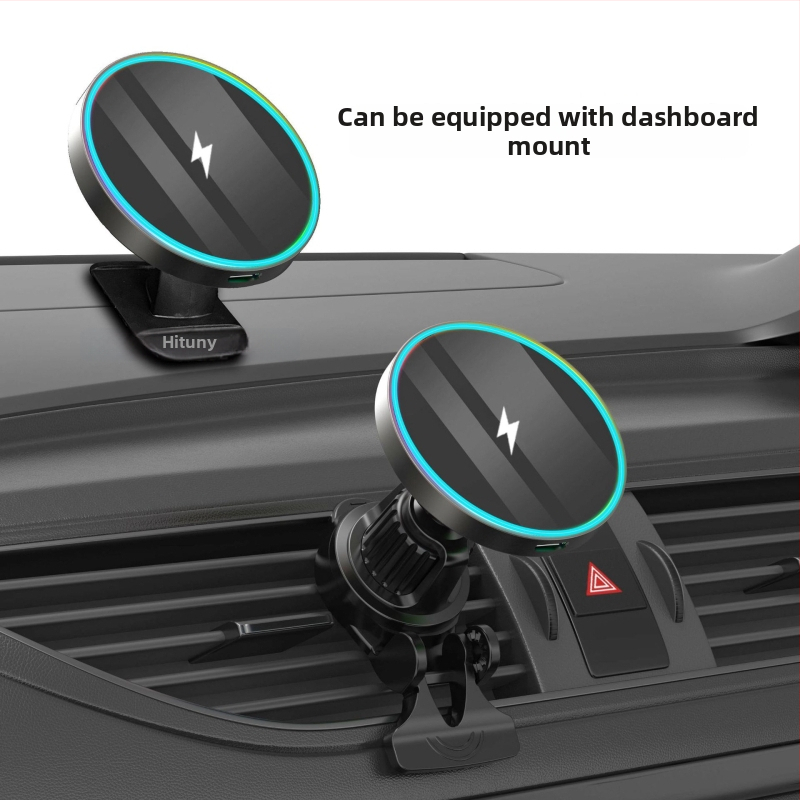 Μαγνητικός ασύρματος φορτιστής αυτοκινήτου, απόδοση 15W, συμβατό MagSafe, κατασκευή από κράμα ψευδαςργύρου + γυαλιστερό ακρυλικό, μαγνητική φόρτιση