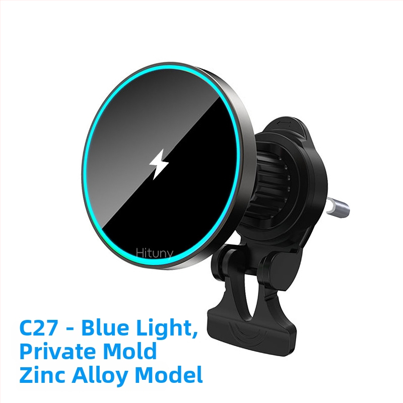 Μαγνητικός ασύρματος φορτιστής αυτοκινήτου, απόδοση 15W, συμβατό MagSafe, κατασκευή από κράμα ψευδαςργύρου + γυαλιστερό ακρυλικό, μαγνητική φόρτιση