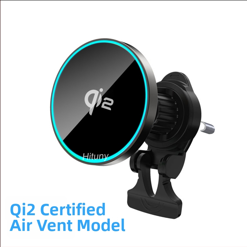 Μαγνητικός ασύρματος φορτιστής αυτοκινήτου, απόδοση 15W, συμβατό MagSafe, κατασκευή από κράμα ψευδαςργύρου + γυαλιστερό ακρυλικό, μαγνητική φόρτιση
