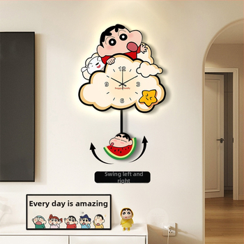 Dekorativni zidni sat za dnevni boravak u krem boji s Crayon Shin-Chan, bezokvirni zidni sat LED rasvjetom