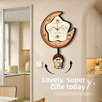 Dekorativni zidni sat za dnevni boravak u krem boji s Crayon Shin-Chan, bezokvirni zidni sat LED rasvjetom