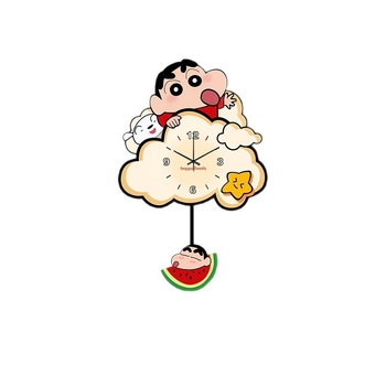 Dekorativni zidni sat za dnevni boravak u krem boji s Crayon Shin-Chan, bezokvirni zidni sat LED rasvjetom