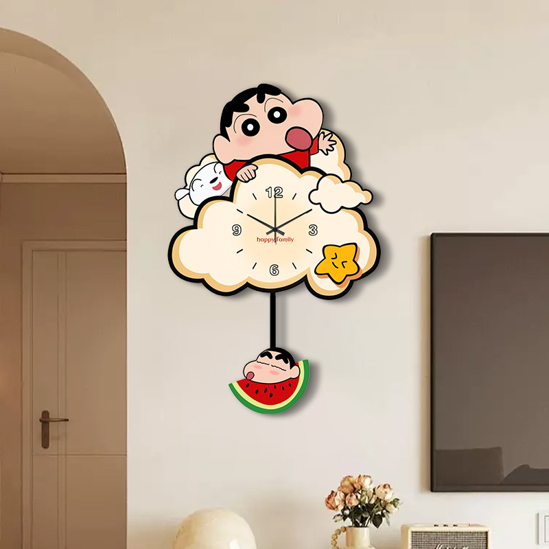 Dekorativni zidni sat za dnevni boravak u krem boji s Crayon Shin-Chan, bezokvirni zidni sat LED rasvjetom