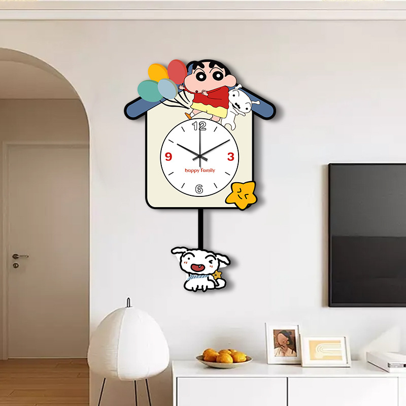 Dekorativni zidni sat za dnevni boravak u krem boji s Crayon Shin-Chan, bezokvirni zidni sat LED rasvjetom