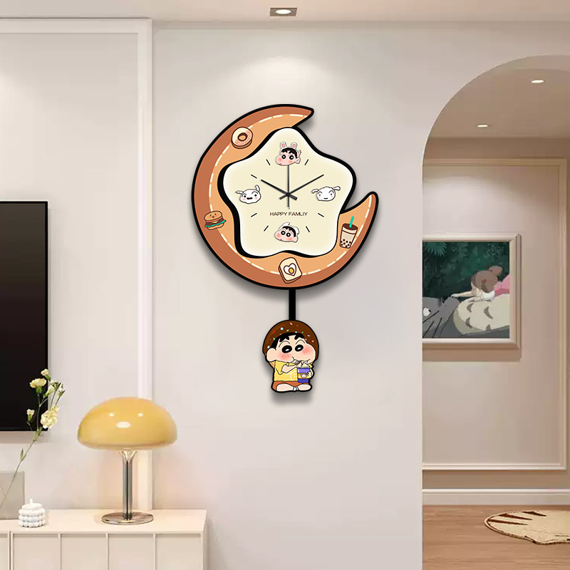Dekorativni zidni sat za dnevni boravak u krem boji s Crayon Shin-Chan, bezokvirni zidni sat LED rasvjetom