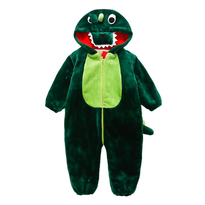 Детски гащеризон-пижама с принт динозавър, фланелен флис облицовка и удебеляване, 95% полиестер, за деца 3–8 г., зимно домашно облекло