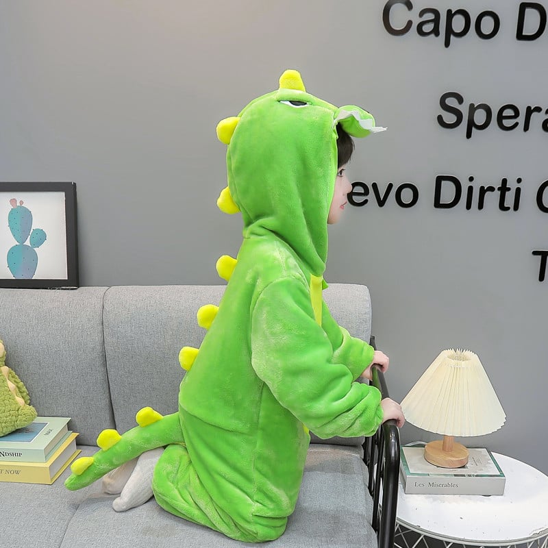 Детски гащеризон-пижама с принт динозавър, фланелен флис облицовка и удебеляване, 95% полиестер, за деца 3–8 г., зимно домашно облекло