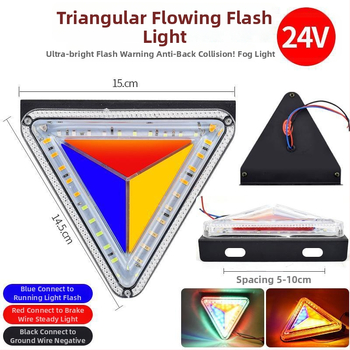 LED stražnja svjetiljka za kamione, trobojno trokutasto bljeskalica (Model: Triangle three-color flash rear light; Napon: 24V/12V; Materijal: željezna ploča/PC maska; Životni vijek: 50000h)