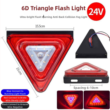 LED stražnja svjetiljka za kamione, trobojno trokutasto bljeskalica (Model: Triangle three-color flash rear light; Napon: 24V/12V; Materijal: željezna ploča/PC maska; Životni vijek: 50000h)