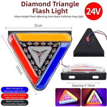 LED stražnja svjetiljka za kamione, trobojno trokutasto bljeskalica (Model: Triangle three-color flash rear light; Napon: 24V/12V; Materijal: željezna ploča/PC maska; Životni vijek: 50000h)