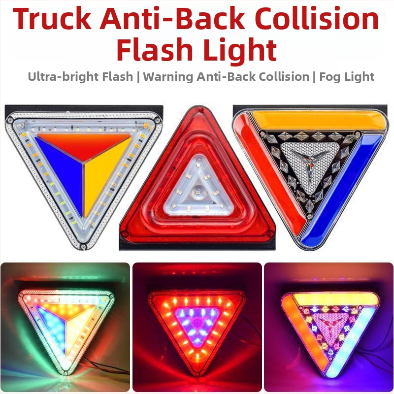 LED stražnja svjetiljka za kamione, trobojno trokutasto bljeskalica (Model: Triangle three-color flash rear light; Napon: 24V/12V; Materijal: željezna ploča/PC maska; Životni vijek: 50000h)