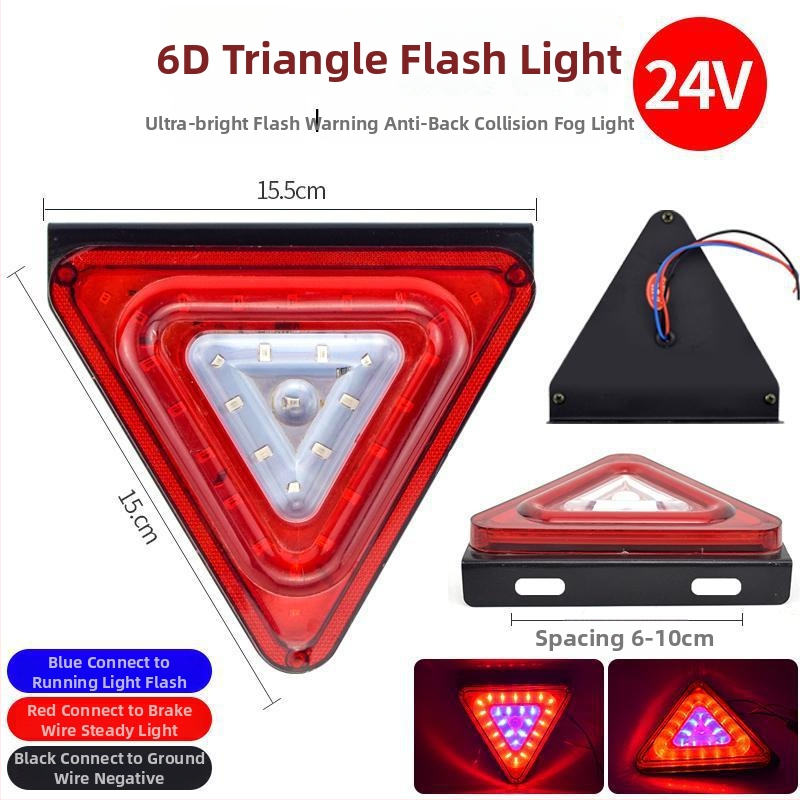 LED stražnja svjetiljka za kamione, trobojno trokutasto bljeskalica (Model: Triangle three-color flash rear light; Napon: 24V/12V; Materijal: željezna ploča/PC maska; Životni vijek: 50000h)