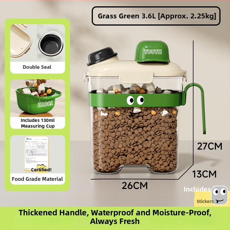 Δοχείο Αποθήκευσης Τροφίμων Κατοικίδιων — σφραγισμένο, αδιάβροχο, πλαστικό, 1600 ml, για γάτες και σκύλους