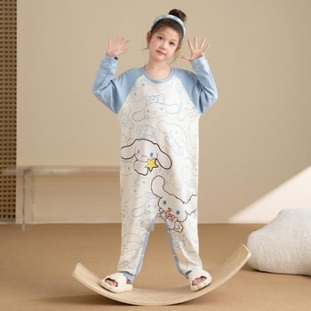 Детски памучен спален гащеризон с дълги ръкави, cartoon принт, 100% памук, за деца 3–8 г.
