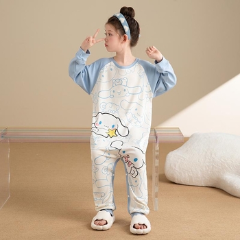 Детски памучен спален гащеризон с дълги ръкави, cartoon принт, 100% памук, за деца 3–8 г.