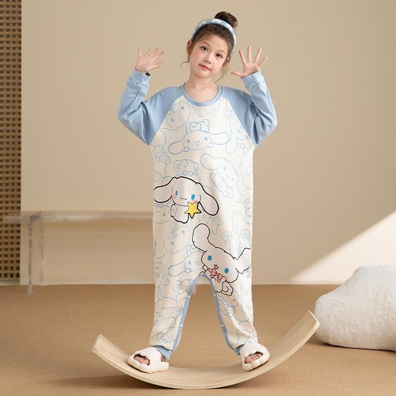 Детски памучен спален гащеризон с дълги ръкави, cartoon принт, 100% памук, за деца 3–8 г.