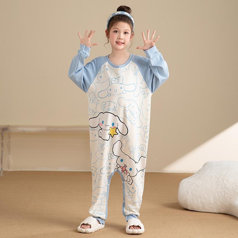 Детски памучен спален гащеризон с дълги ръкави, cartoon принт, 100% памук, за деца 3–8 г.