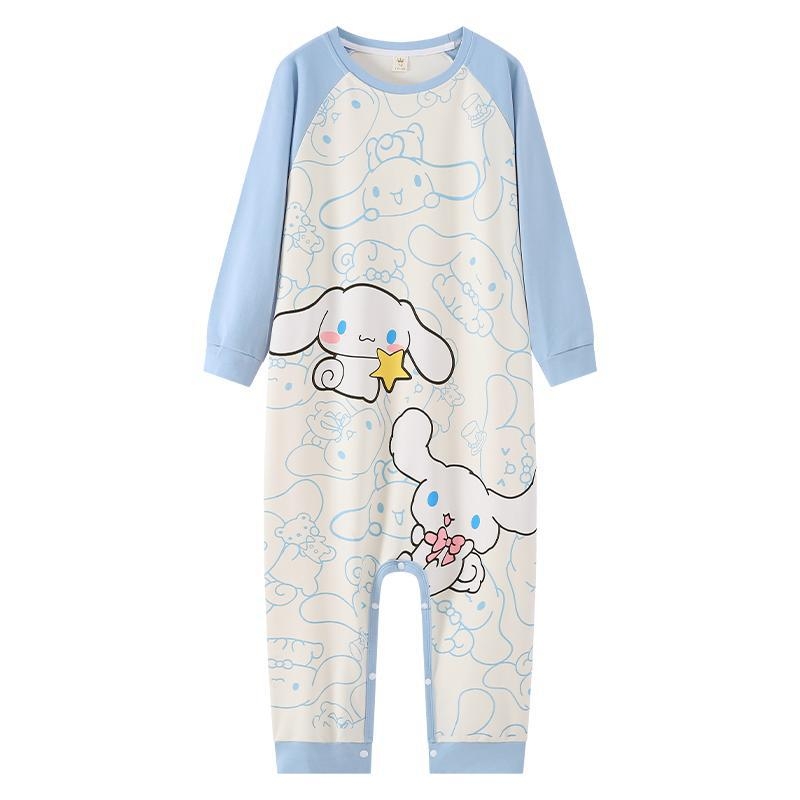 Детски памучен спален гащеризон с дълги ръкави, cartoon принт, 100% памук, за деца 3–8 г.