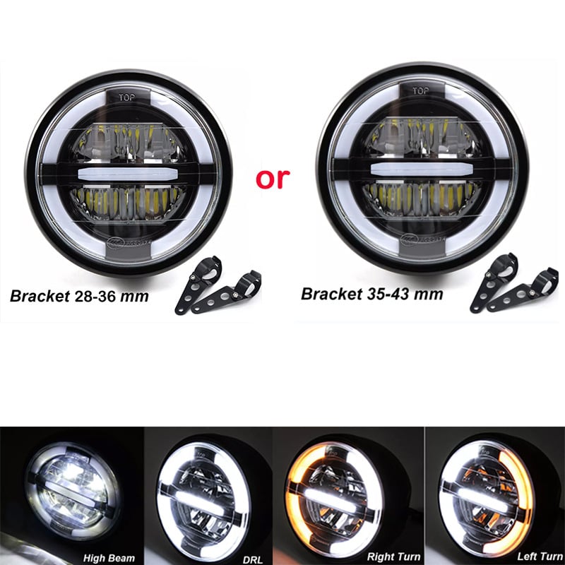 LED prednje svjetlo za Harley motocikl s montažnim nosačem, kućište od livenog aluminija, 12-24V, IP68, 6000 lm, 60W
