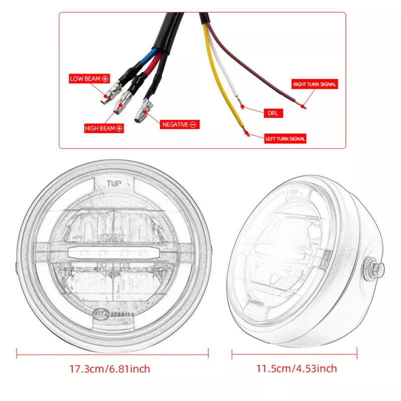 LED prednje svjetlo za Harley motocikl s montažnim nosačem, kućište od livenog aluminija, 12-24V, IP68, 6000 lm, 60W