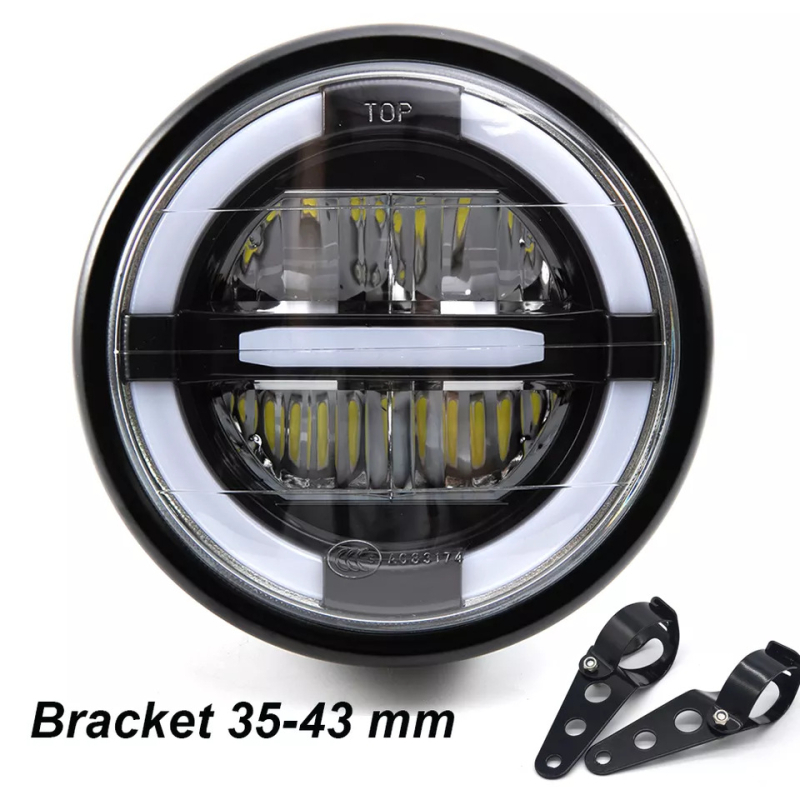 LED prednje svjetlo za Harley motocikl s montažnim nosačem, kućište od livenog aluminija, 12-24V, IP68, 6000 lm, 60W