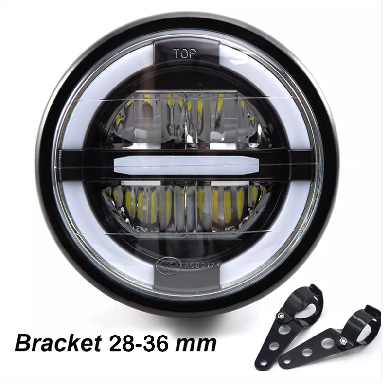 LED prednje svjetlo za Harley motocikl s montažnim nosačem, kućište od livenog aluminija, 12-24V, IP68, 6000 lm, 60W