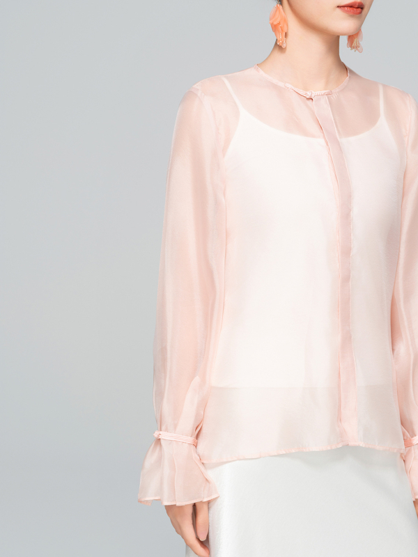 Košulja od šifona, okrugli izrez, širokih rukava, kineski stil