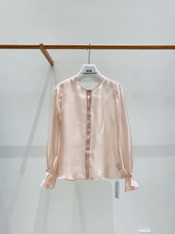 Košulja od šifona, okrugli izrez, širokih rukava, kineski stil