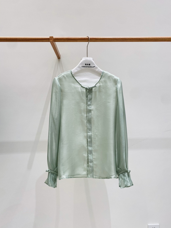 Košulja od šifona, okrugli izrez, širokih rukava, kineski stil