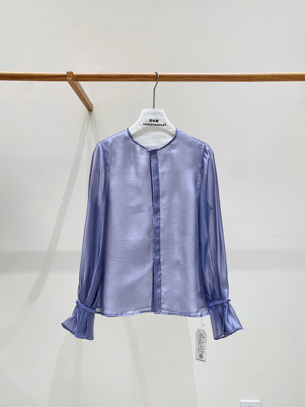 Košulja od šifona, okrugli izrez, širokih rukava, kineski stil