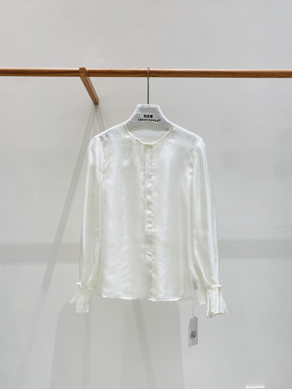 Košulja od šifona, okrugli izrez, širokih rukava, kineski stil
