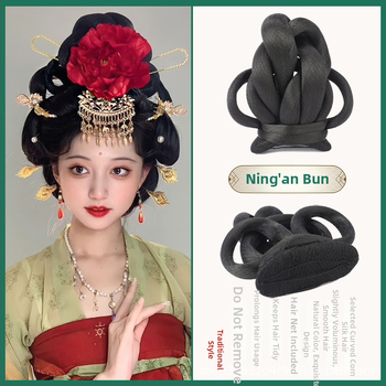 Perucă în stil Tang cu coc, mătase autohtonă, look antic-retro, fără perm sau vopsire