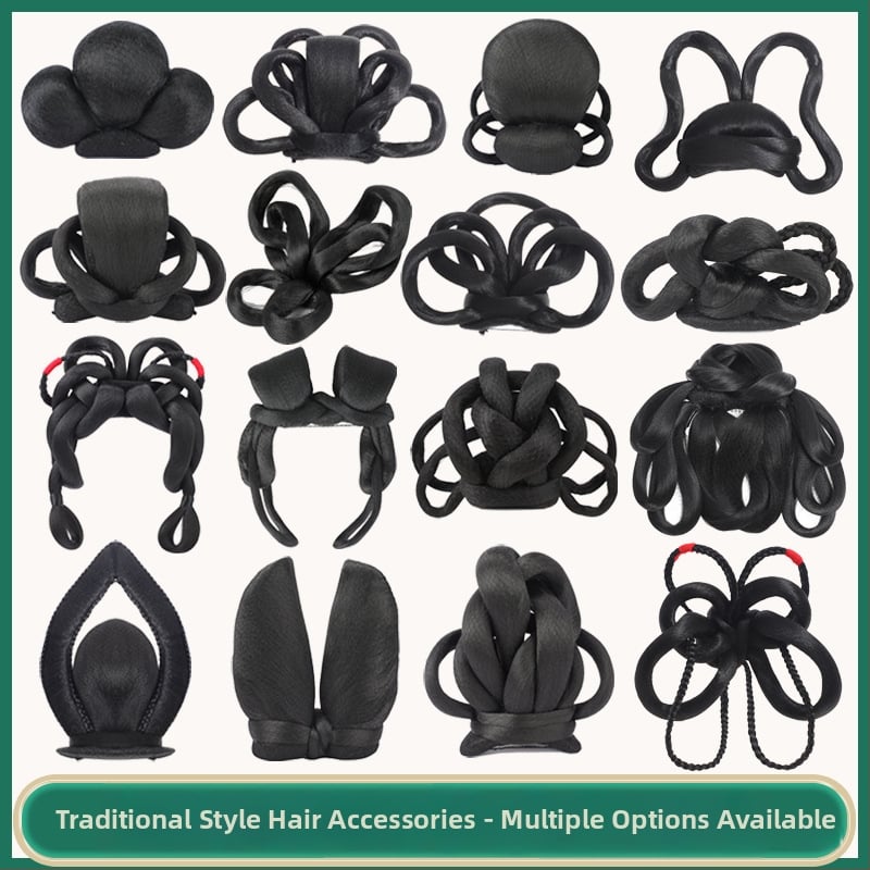 Perucă în stil Tang cu coc, mătase autohtonă, look antic-retro, fără perm sau vopsire