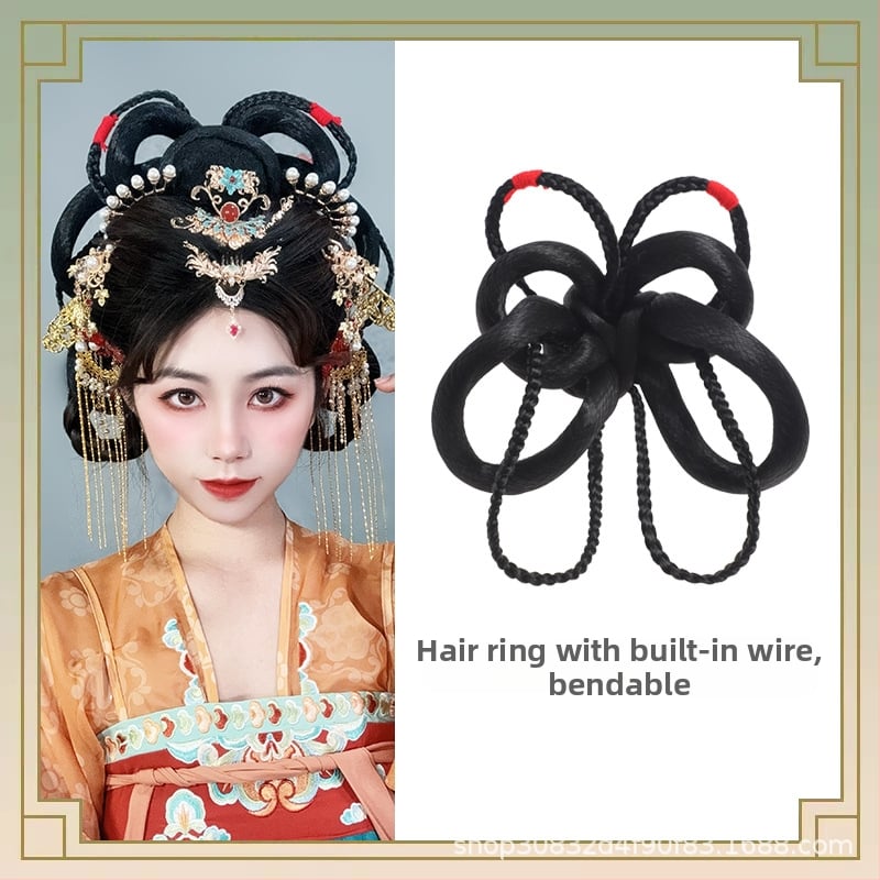 Perucă în stil Tang cu coc, mătase autohtonă, look antic-retro, fără perm sau vopsire