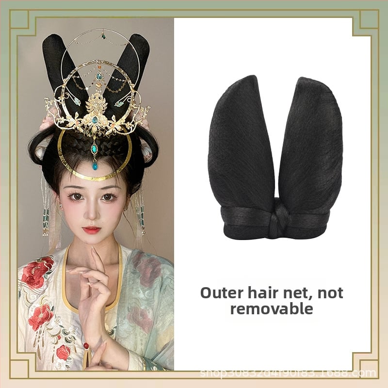 Perucă în stil Tang cu coc, mătase autohtonă, look antic-retro, fără perm sau vopsire