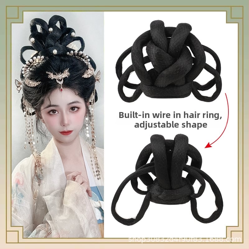 Perucă în stil Tang cu coc, mătase autohtonă, look antic-retro, fără perm sau vopsire