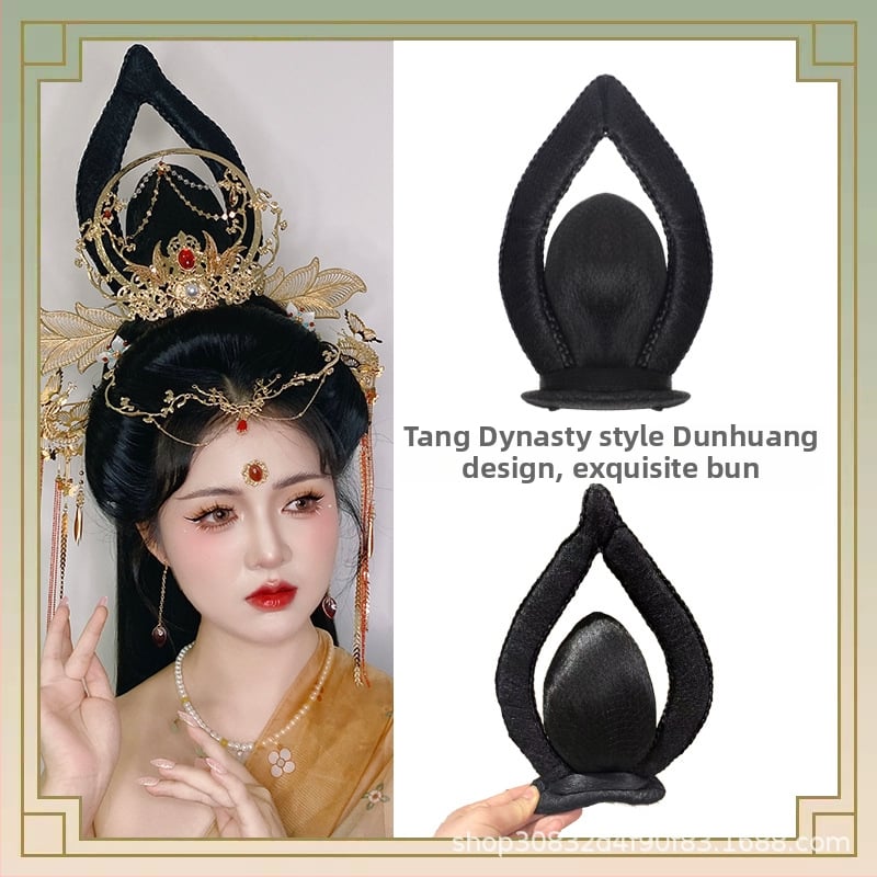 Perucă în stil Tang cu coc, mătase autohtonă, look antic-retro, fără perm sau vopsire