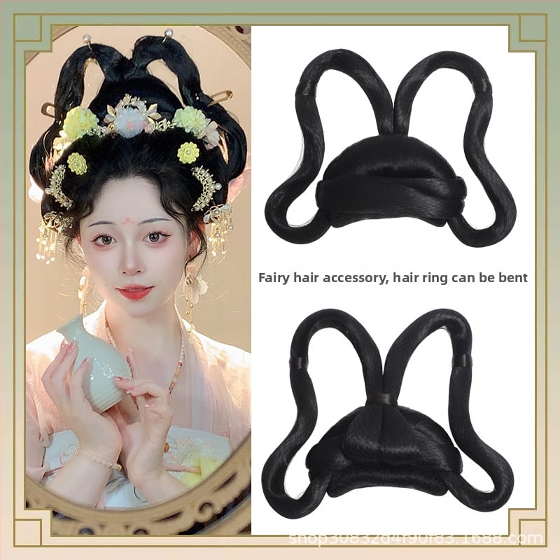 Perucă în stil Tang cu coc, mătase autohtonă, look antic-retro, fără perm sau vopsire