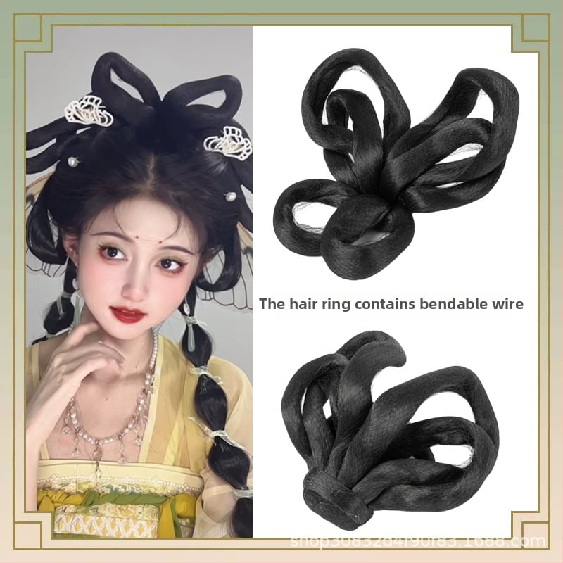 Perucă în stil Tang cu coc, mătase autohtonă, look antic-retro, fără perm sau vopsire