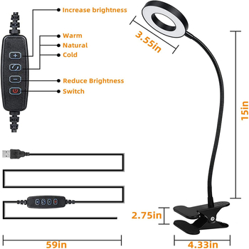 Klip stolna svjetiljka USB, zaštita očiju, fleksibilan vrat, podesiva temperatura boje 3000–6500K, 5–7W, CRI ≥90, pametna kontrola