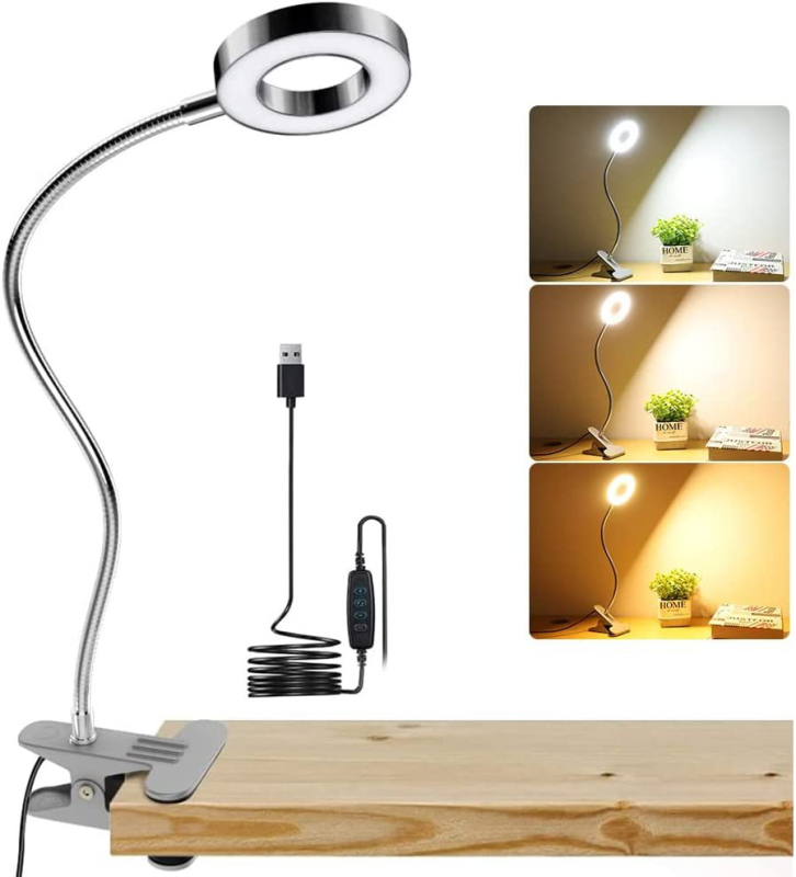 Klip stolna svjetiljka USB, zaštita očiju, fleksibilan vrat, podesiva temperatura boje 3000–6500K, 5–7W, CRI ≥90, pametna kontrola