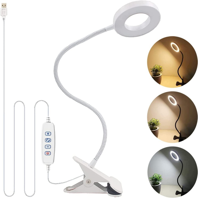 Klip stolna svjetiljka USB, zaštita očiju, fleksibilan vrat, podesiva temperatura boje 3000–6500K, 5–7W, CRI ≥90, pametna kontrola