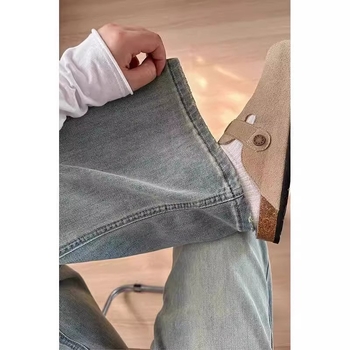 Traperice širokih nogavica, visokim strukom, denim, pamuk, srednje težine