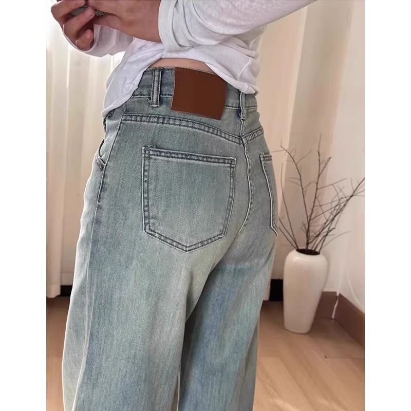 Traperice širokih nogavica, visokim strukom, denim, pamuk, srednje težine