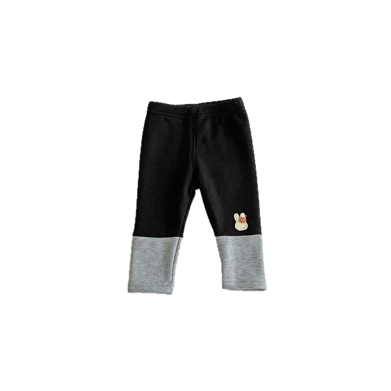 Dječje leggings za djevojčice s flis podstavom, patchwork dizajn s zekom, rayon-spandeks mješavina, srednji pojas, jesen-zima 2025