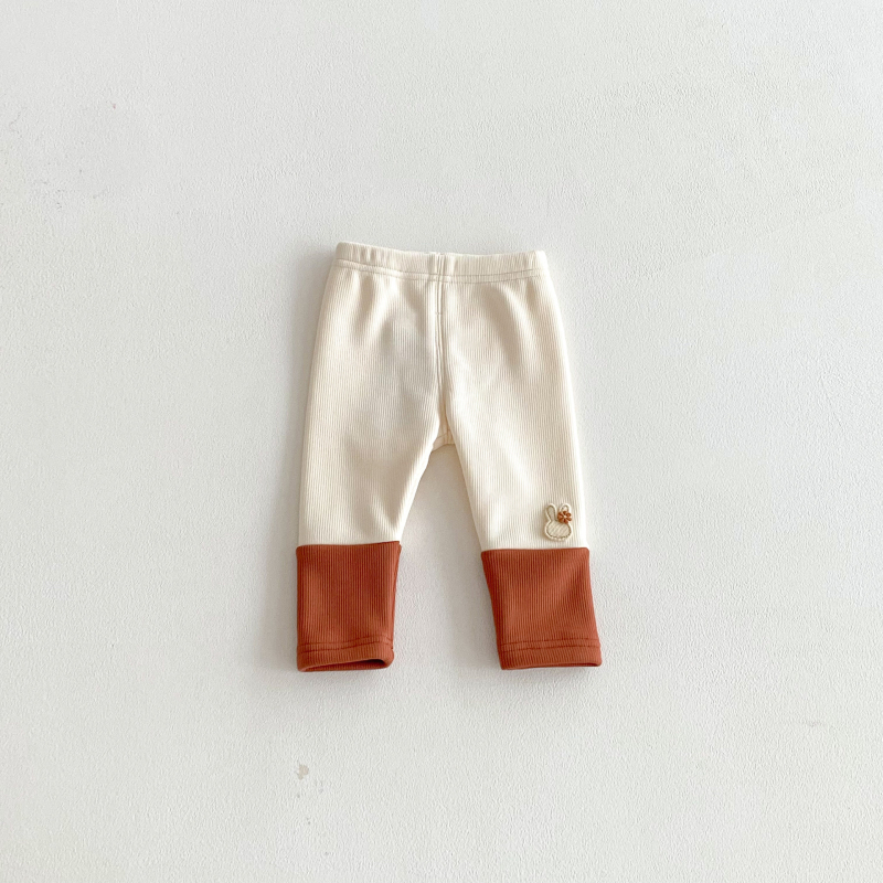 Dječje leggings za djevojčice s flis podstavom, patchwork dizajn s zekom, rayon-spandeks mješavina, srednji pojas, jesen-zima 2025
